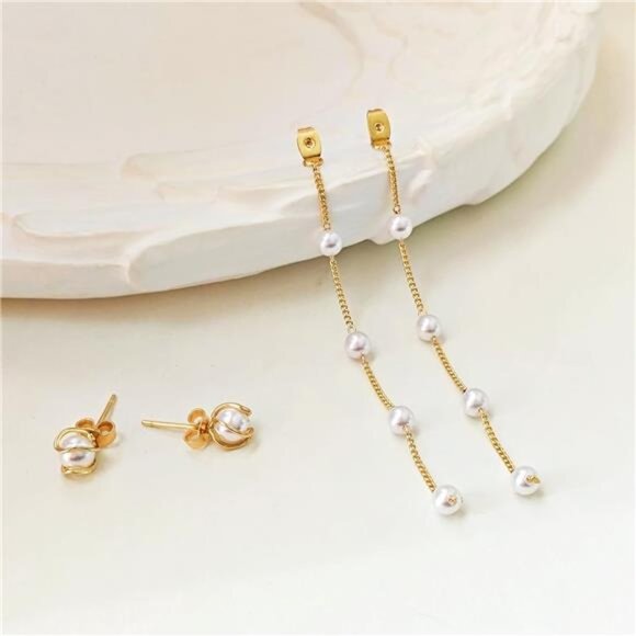 2-in-1 Pearl Drop & Stud Earrings | 14K Gold-Plated, Hypoallergenic - Picture 5 of 5